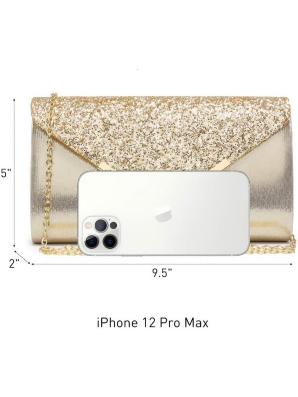 Women's Gold Glitter Clutch Purses For Wedding Party Prom With Shoulder Strap - Picture 4 of 6